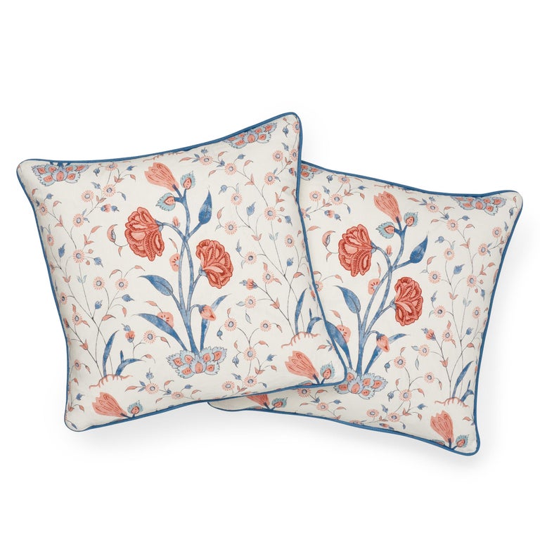 Schumacher Khilana Floral Delft Rose Linen Cotton Two-Sided Pillow For ...