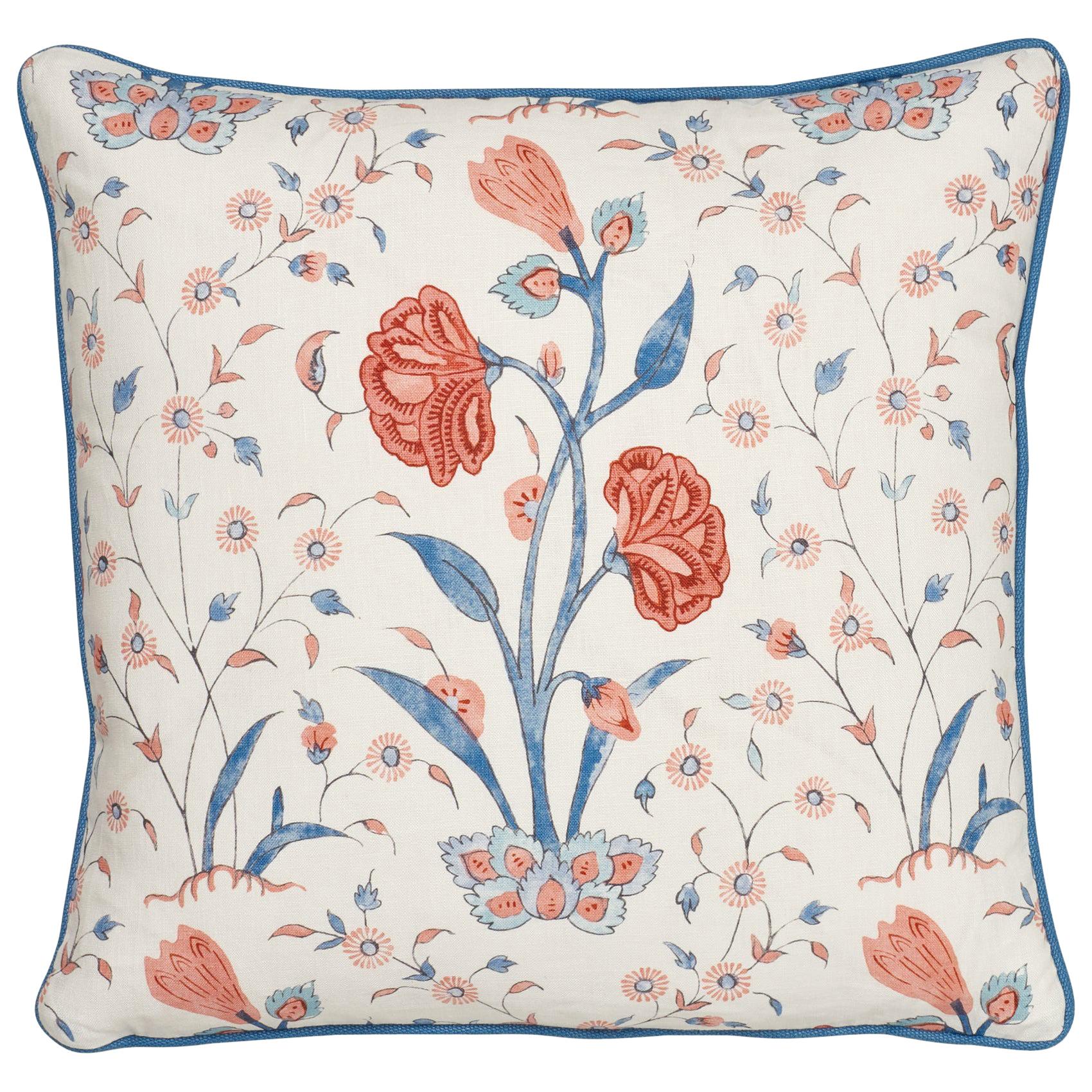 Schumacher Khilana Floral Delft Rose Linen Cotton Two-Sided Pillow