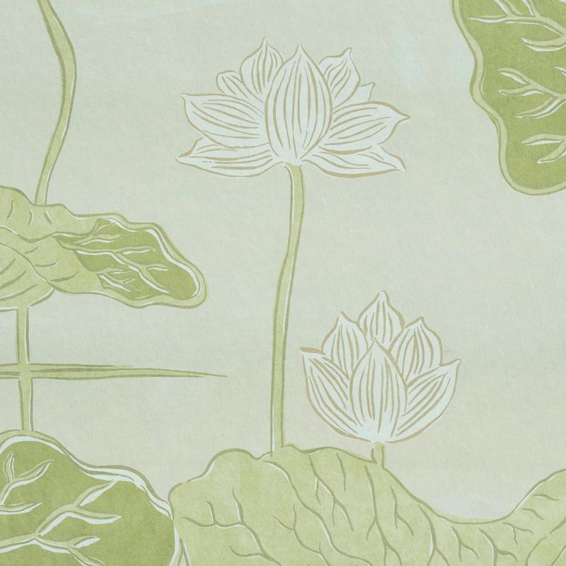 Chinoiseries Schumacher, peinture murale Kireina Lotus en papier peint blanc et ivoire en vente
