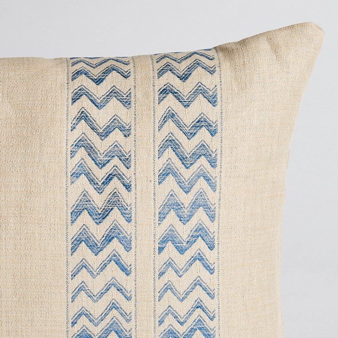 This pillow features Kudu Stripe with a Knife Edge finish. With its alternating, irregular stripes and chevrons, this exceptional woven linen has a tribal look and the sophistication of a rare, antique textile. Pillow includes a feather/down fill