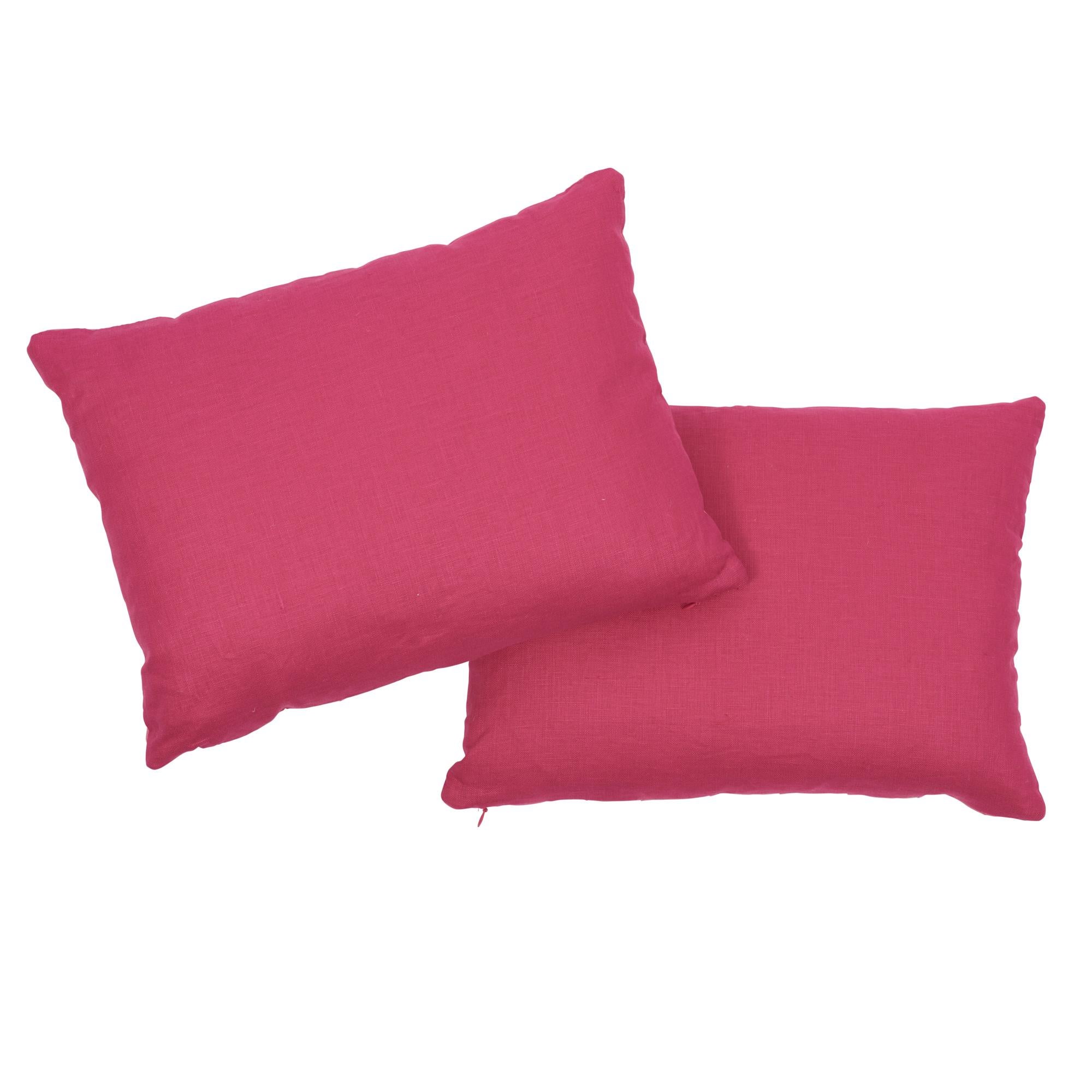 Modern Schumacher Lady Bird Tape Pink Yellow Cotton Lumbar Pillow For Sale