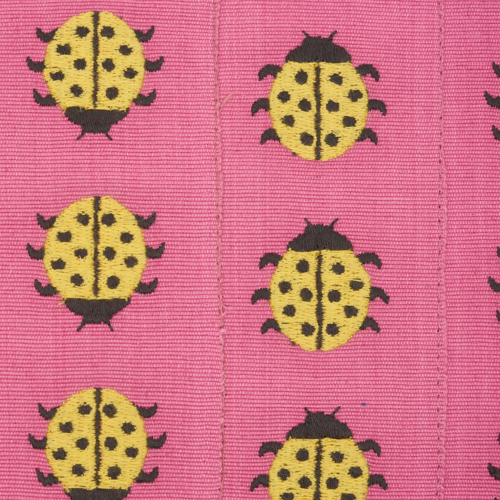 Indian Schumacher Lady Bird Tape Pink Yellow Cotton Lumbar Pillow For Sale