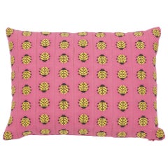 Retro Schumacher Lady Bird Tape Pink Yellow Cotton Lumbar Pillow