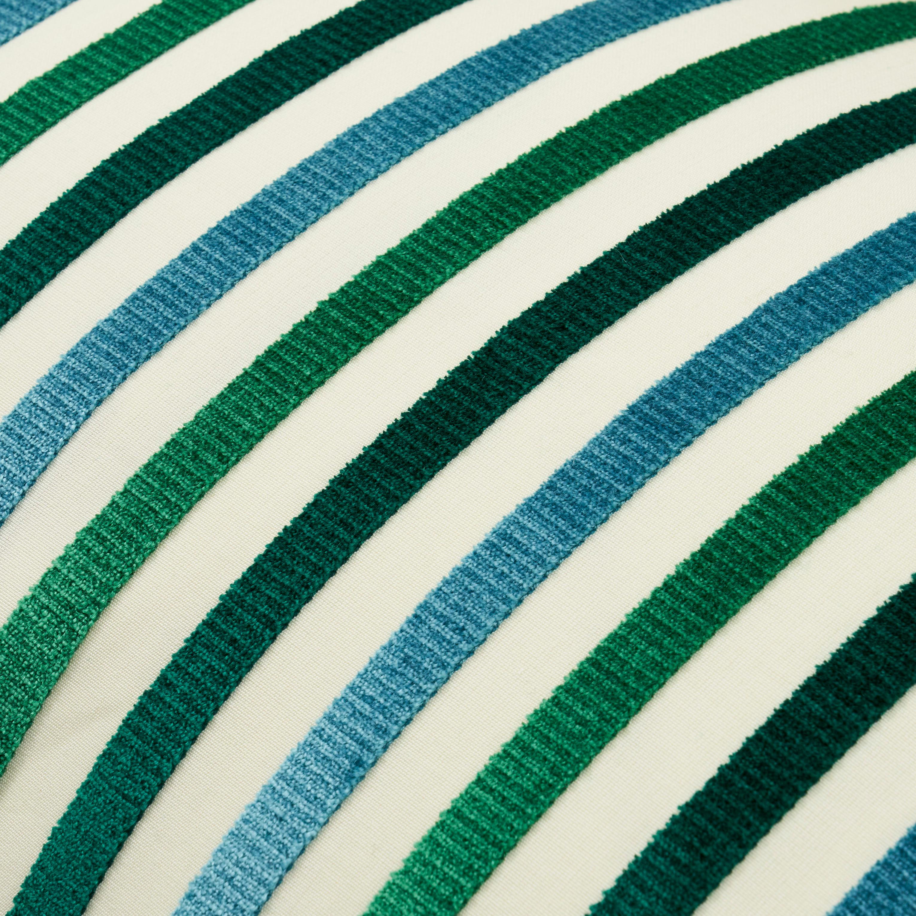 This pillow features Le Matelot with a knife edge finish. Cut velvet stripes pop on a crisp cotton ground, making this uniquely scaled and tonal pattern the epitome of chic. Pillow includes a feather/down fill insert and hidden zipper closure.  