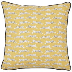 Schumacher Leaping Leopards Yellow Two-Sided Cotton Pillow