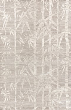 Schumacher Les Bambous Sisal Botanical Hand Printed Wallpaper in Fog