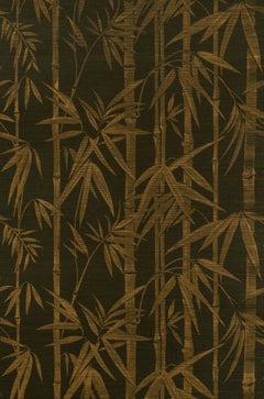 Schumacher Les Bambous Sisal Botanical Hand-Printed Wallpaper in Gold on Jet