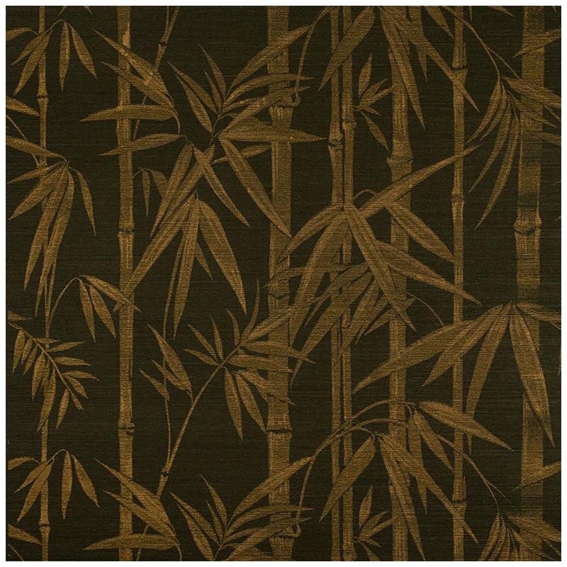 Schumacher Les Bambous Sisal Botanical Hand-Printed Wallpaper in Gold on Jet For Sale