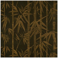 Schumacher Les Bambous Sisal Botanical, handbedruckte Tapete in Gold auf Jet