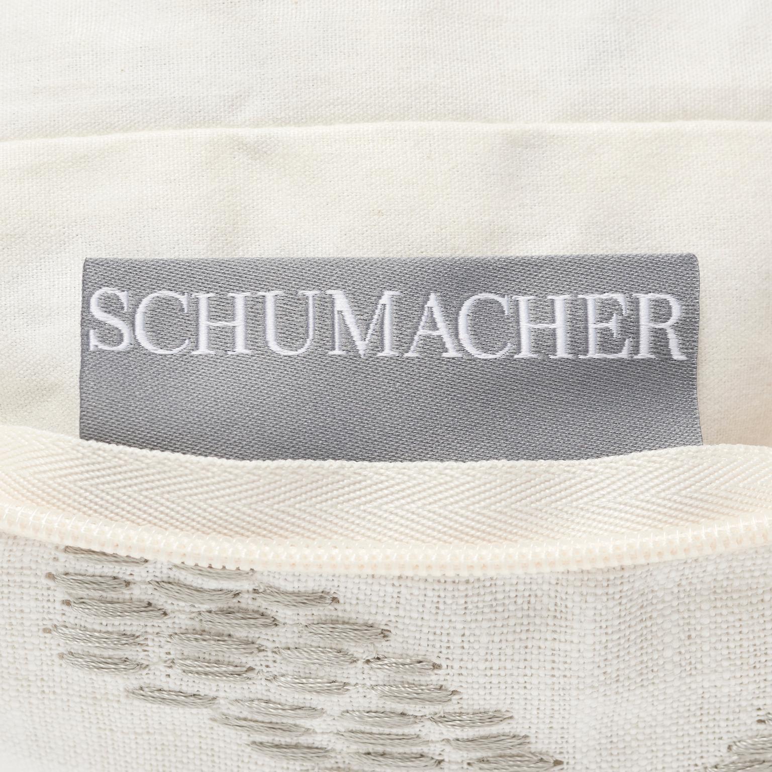 Schumacher Les Fougeres Floral Document White Green Linen Pillow For Sale 2