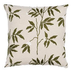 Schumacher Lillia Embroidery 20" Pillow in Olive on Neutral