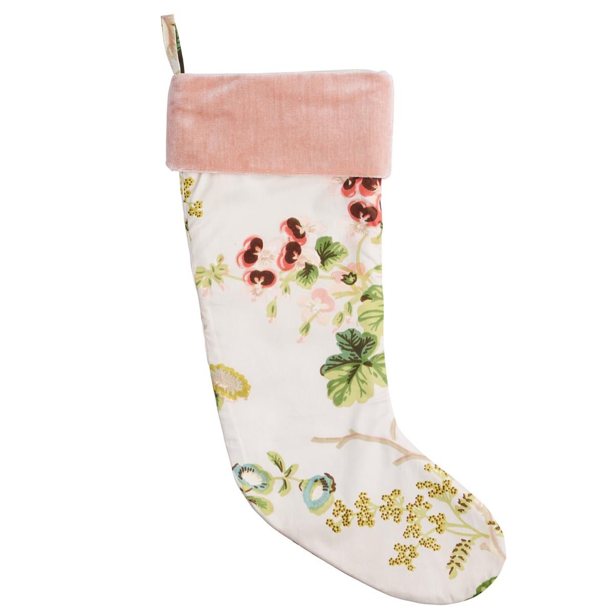 Fashioned out of our Salisbury Chintz with a lush silk velvet cuff, this limited-edition holiday stocking feels soft and romantic in the best possible way. The florals are hand-printed with no less than 12 colors for a gorgeously layered effect, and