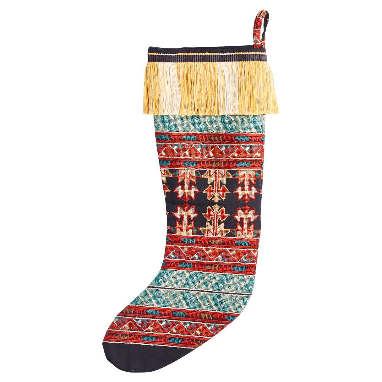 Schumacher Limited Edition Vinka Embroidery Christmas Stocking in Black & Red For Sale