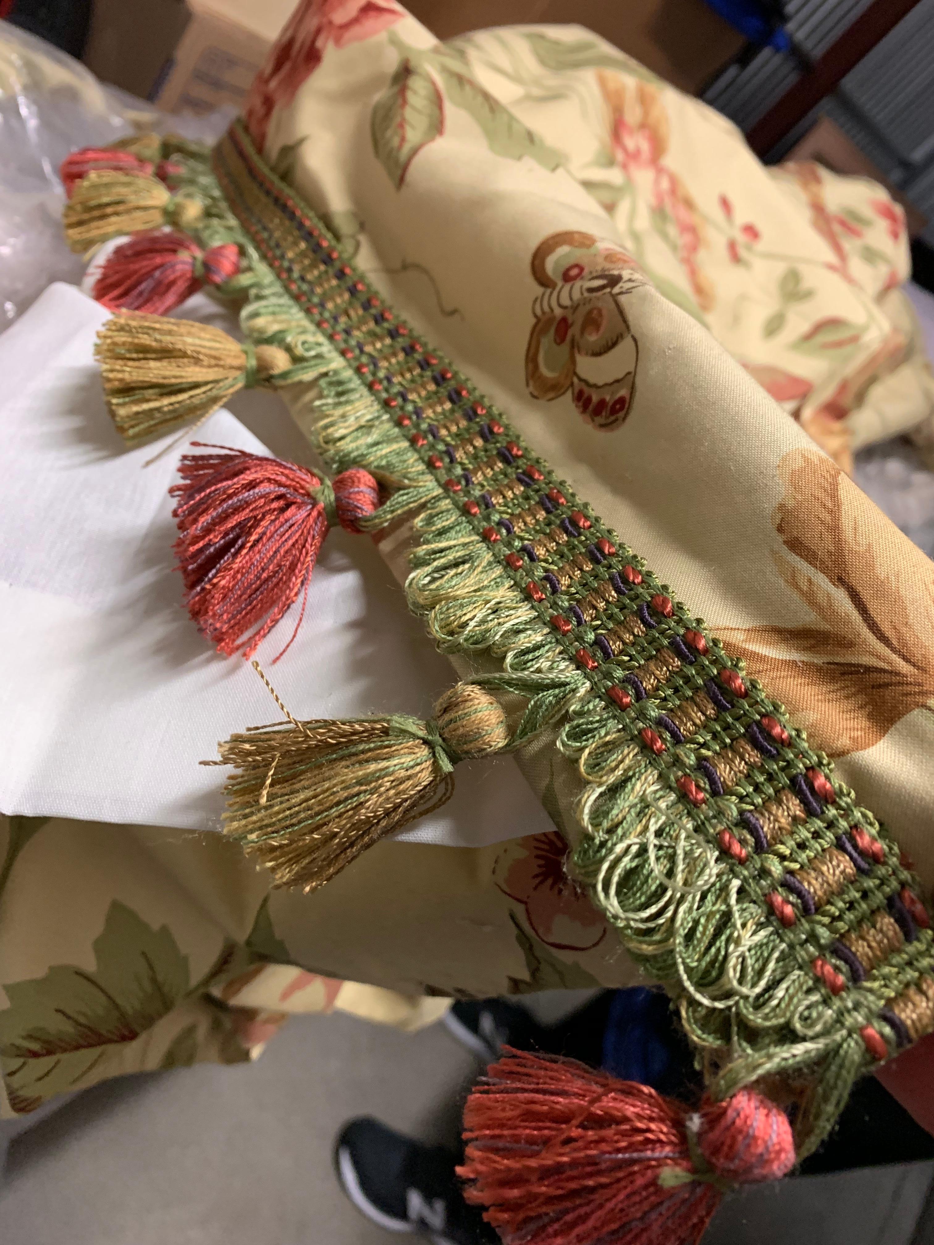 20th Century Linen Full Length Curtains, 2 available, Schumacher fabric For Sale