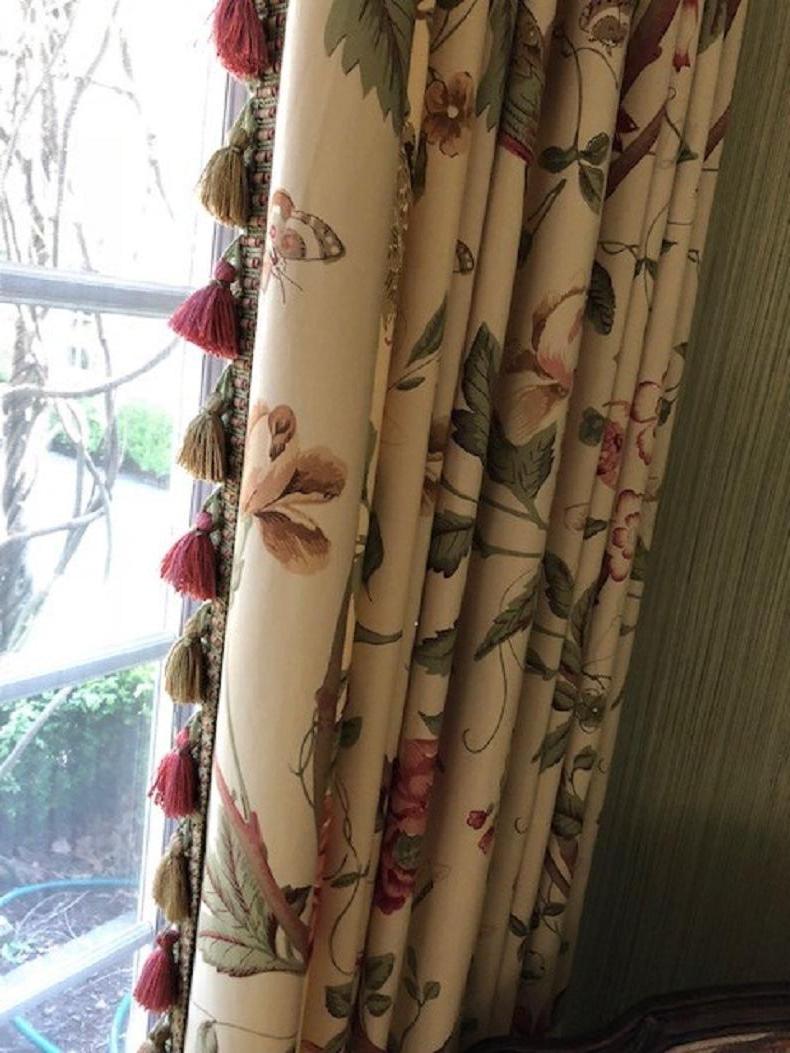 Hand-Crafted Linen Full Length Curtains, 2 available, Schumacher fabric  For Sale