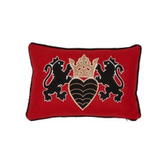Schumacher Lionheart Applique Black Gold Red Cotton Wool Lumbar Pillow