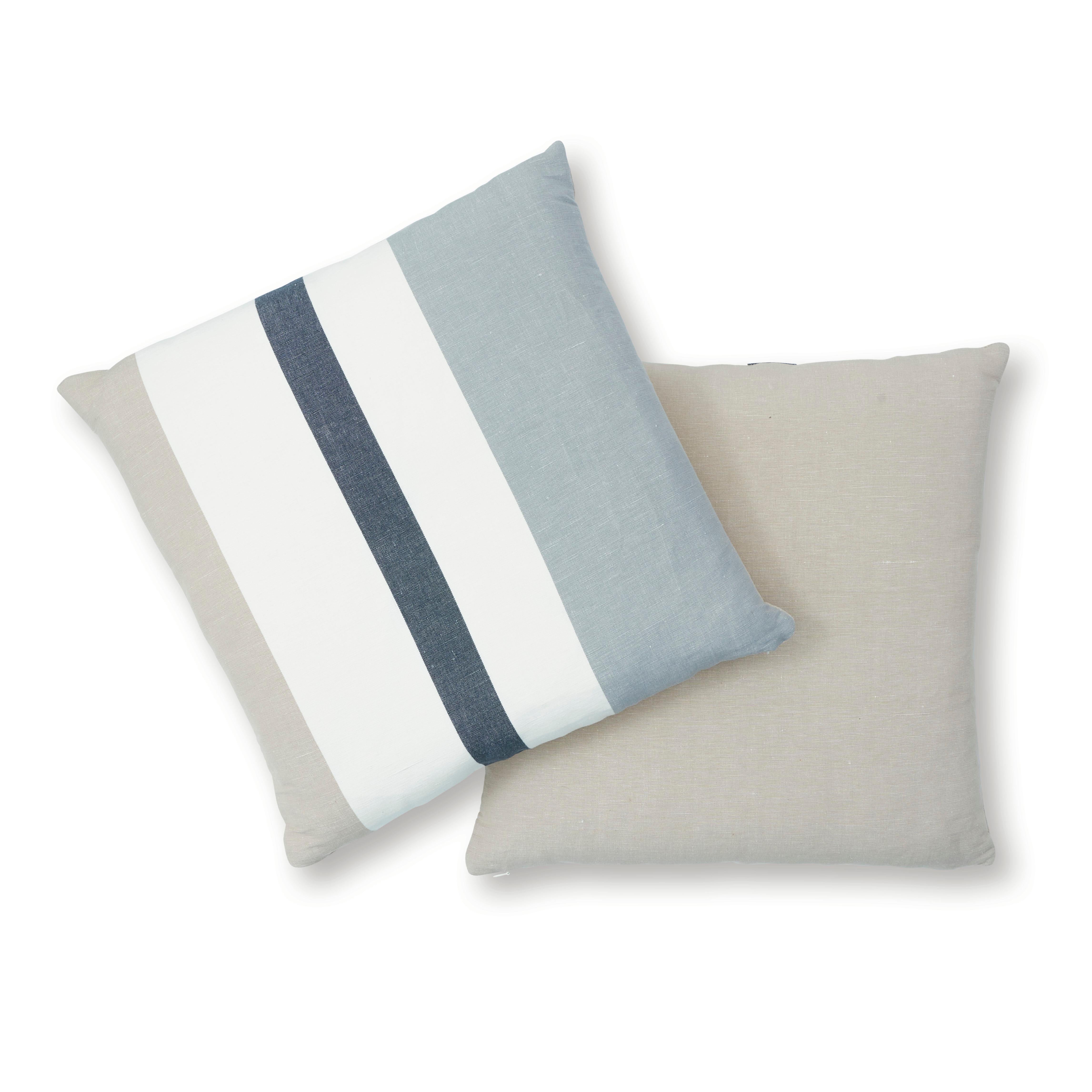 Indian Schumacher Lolland Linen Stripe Pillow in Grey Sand For Sale