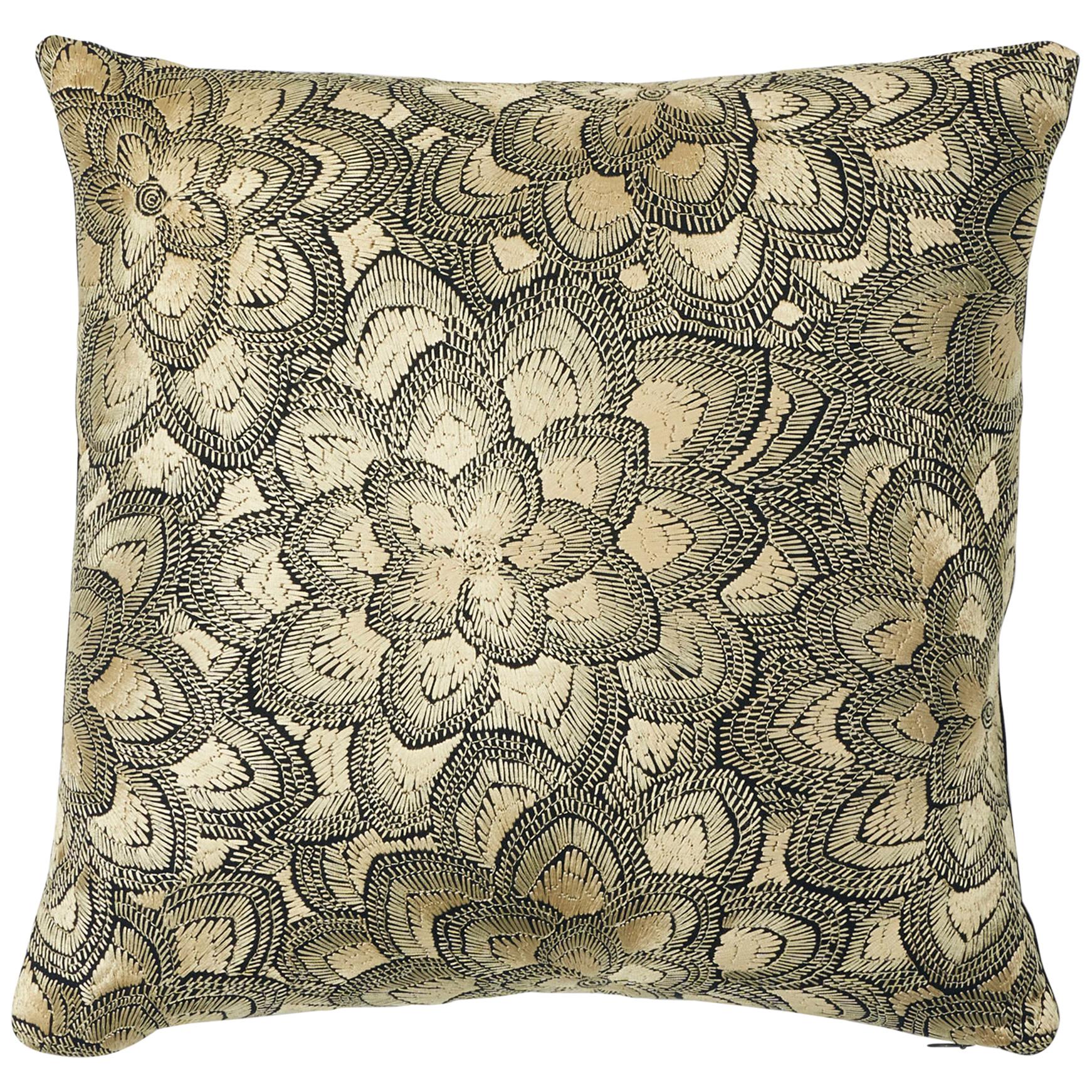 Schumacher Lotus Embroidery Pillow in Gold