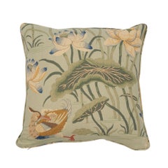 Schumacher Lotus Garden Aqua Two-Sided Linen Pillow