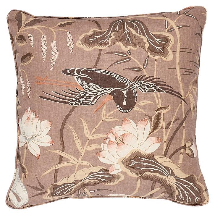 Schumacher Lotus Garden in Mocha 22" Pillow For Sale