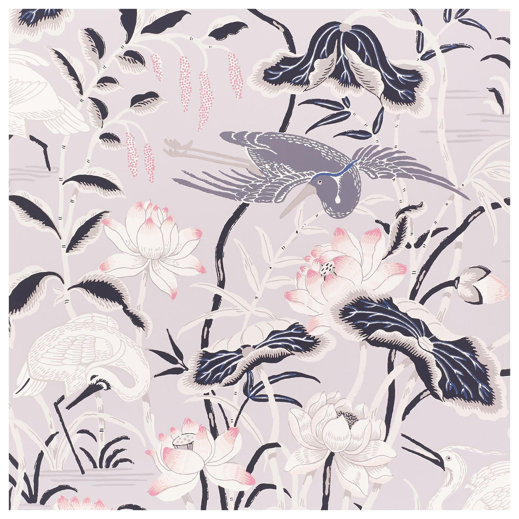 Schumacher Lotus Garden Japanese Natural Motif Lilac Wallpaper
