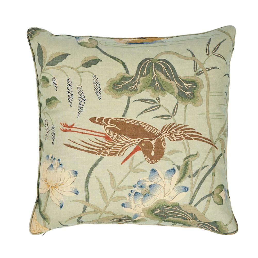 This pillow features Lotus Garden with a self welt finish. An enchanting pattern recreated from a 1920s document in our archives. The masterful design is an ode to Japanese natural motifs. Pillow includes a feather/down fill insert and hidden zipper
