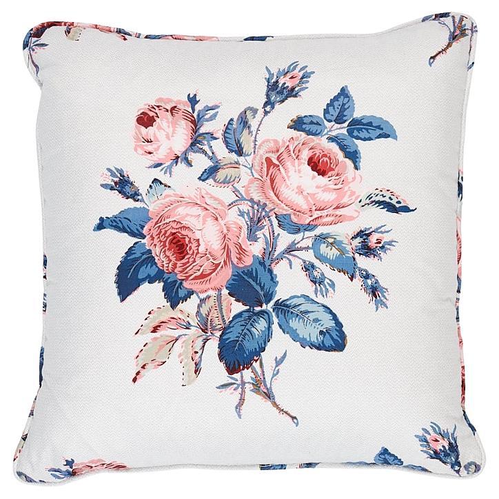 Schumacher Loudon Rose in Rose & Blue 14" Pillow For Sale
