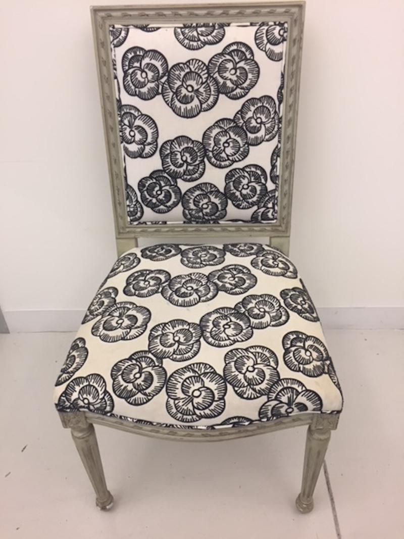 Schumacher Louis XVI Vogue Living Mona Blackwork Upholstered Side Chairs, Pair 6