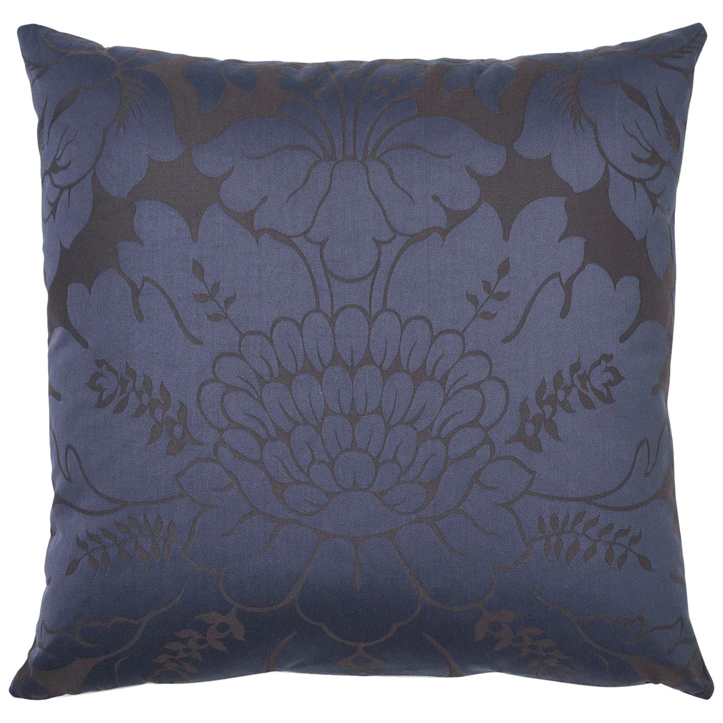 Schumacher Maggiore Damasco Midnight Two-Sided Cotton Pillow For Sale