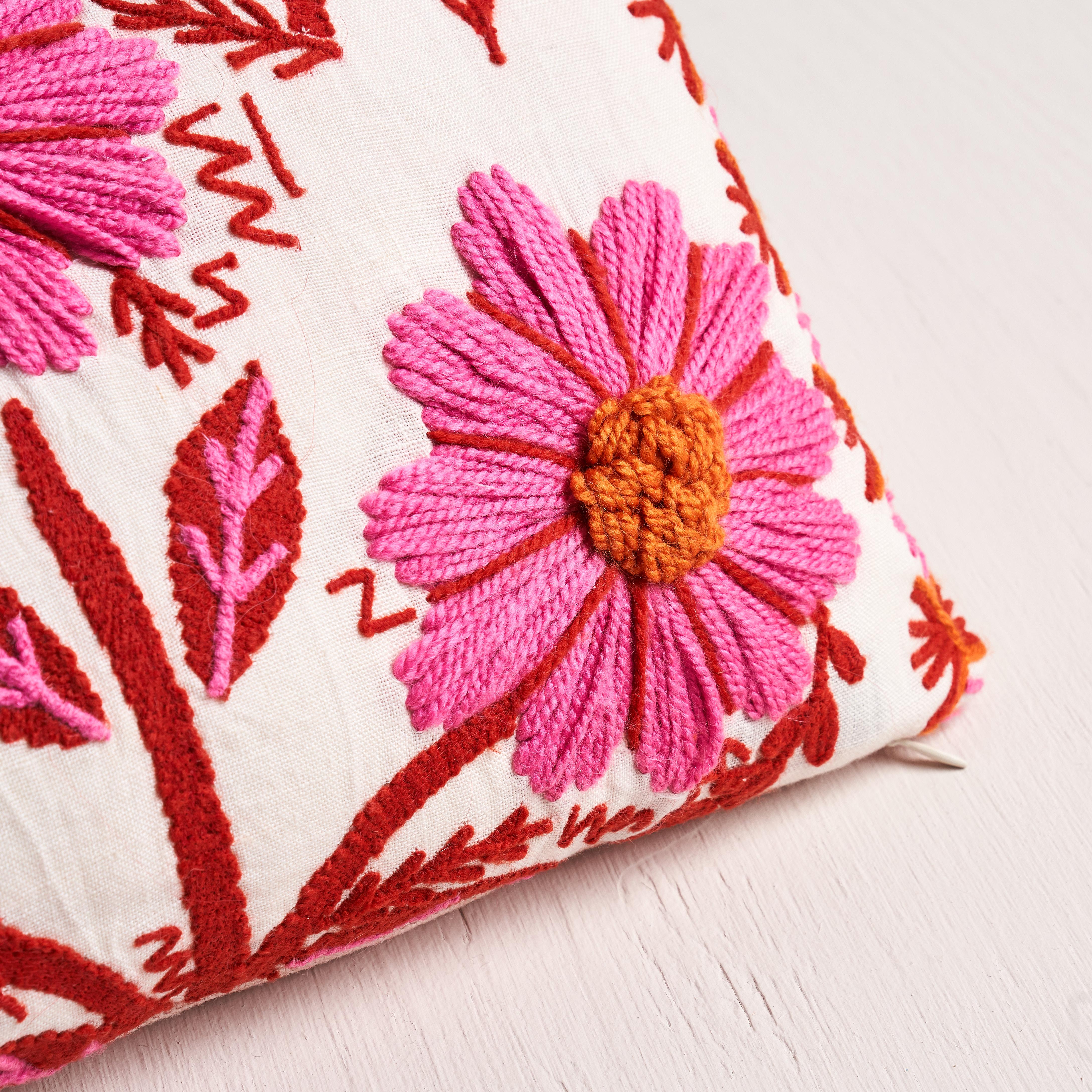 Other Schumacher Marguerite Embroidery Pillow in Blossom For Sale