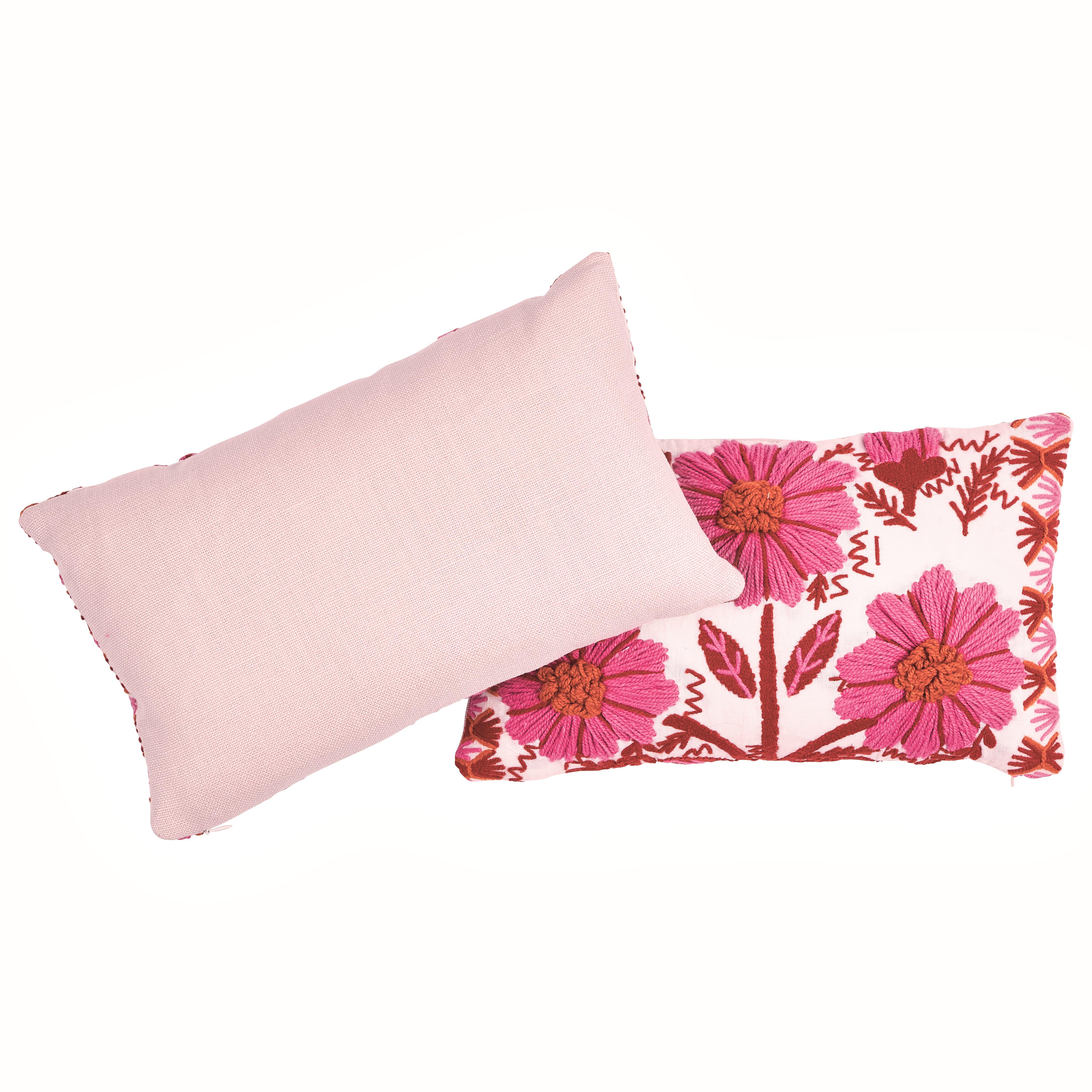 Indian Schumacher Marguerite Embroidery Pillow in Blossom For Sale