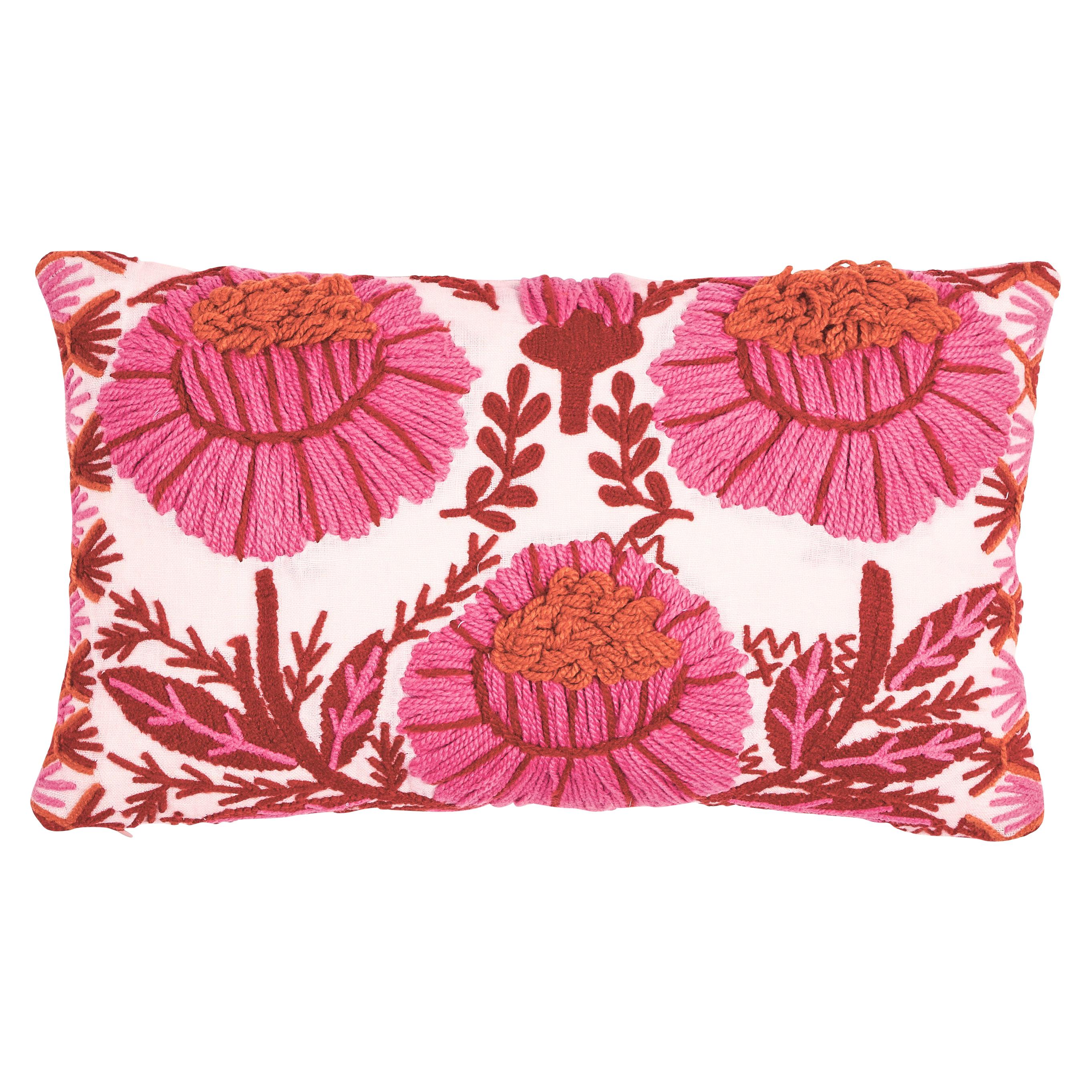 Schumacher Marguerite Embroidery Pillow in Blossom