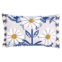 Schumacher Marguerite Embroidery Pillow in Blue & Ochre
