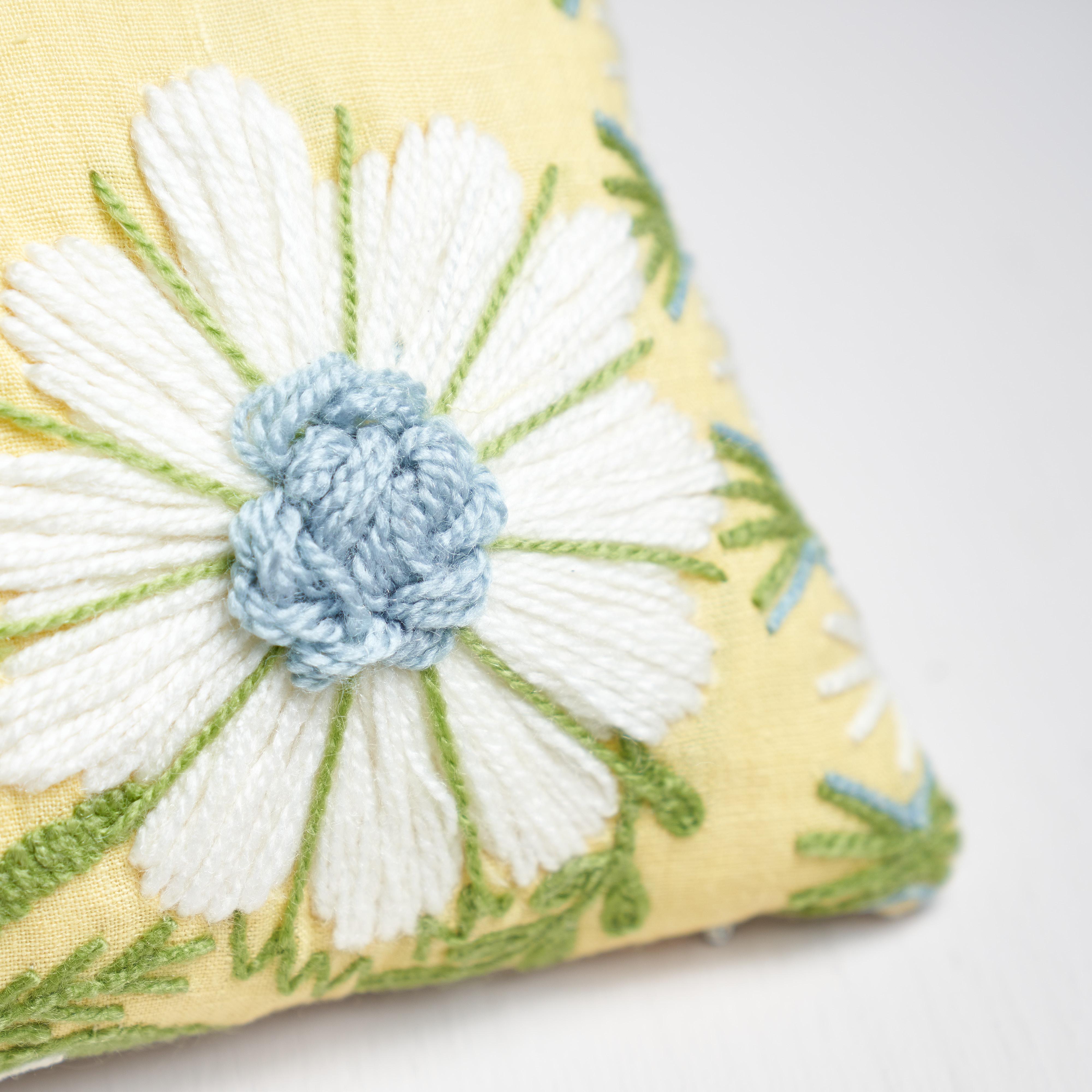 Other Schumacher Marguerite Embroidery Pillow in Buttercup For Sale