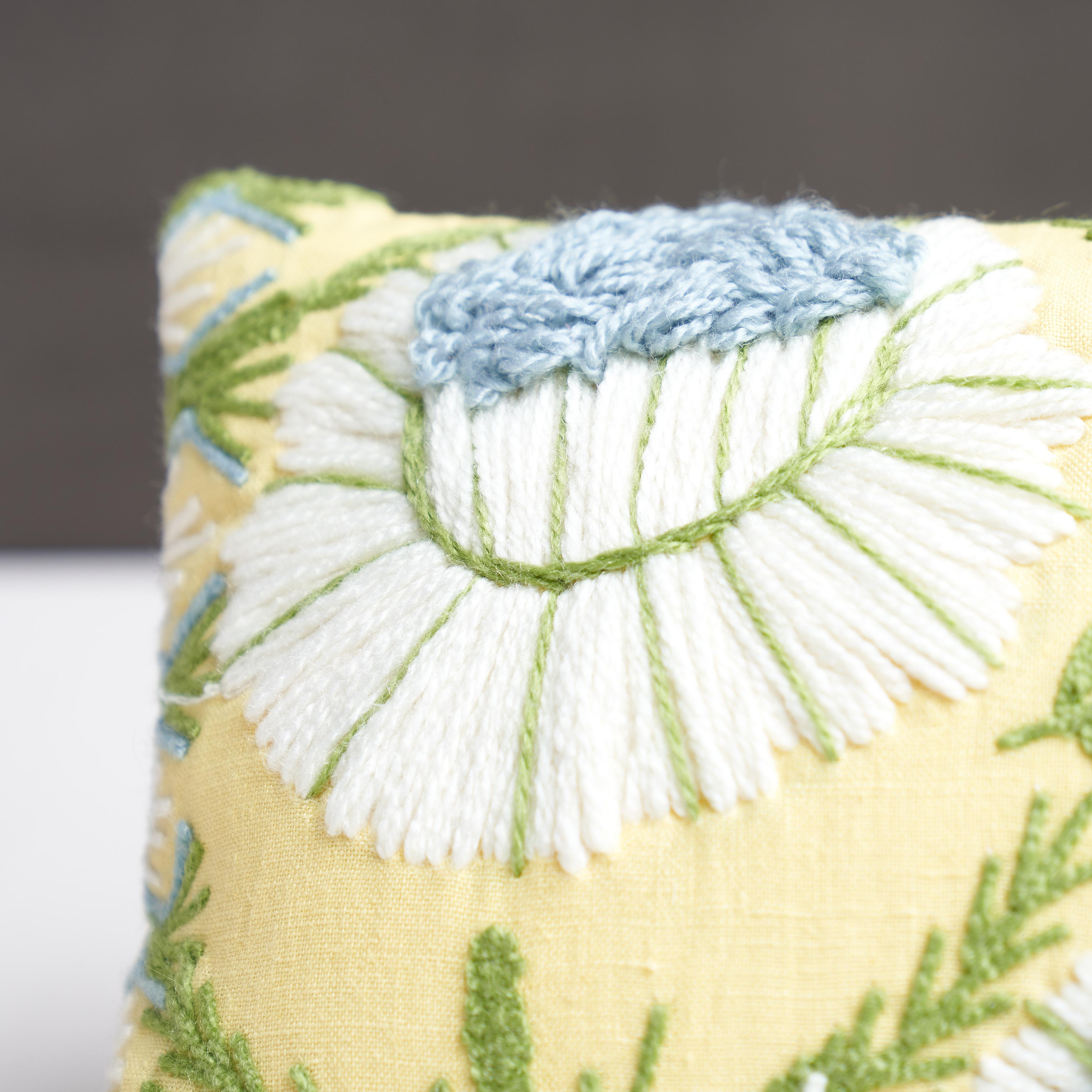 Other Schumacher Marguerite Embroidery Pillow in Buttercup For Sale