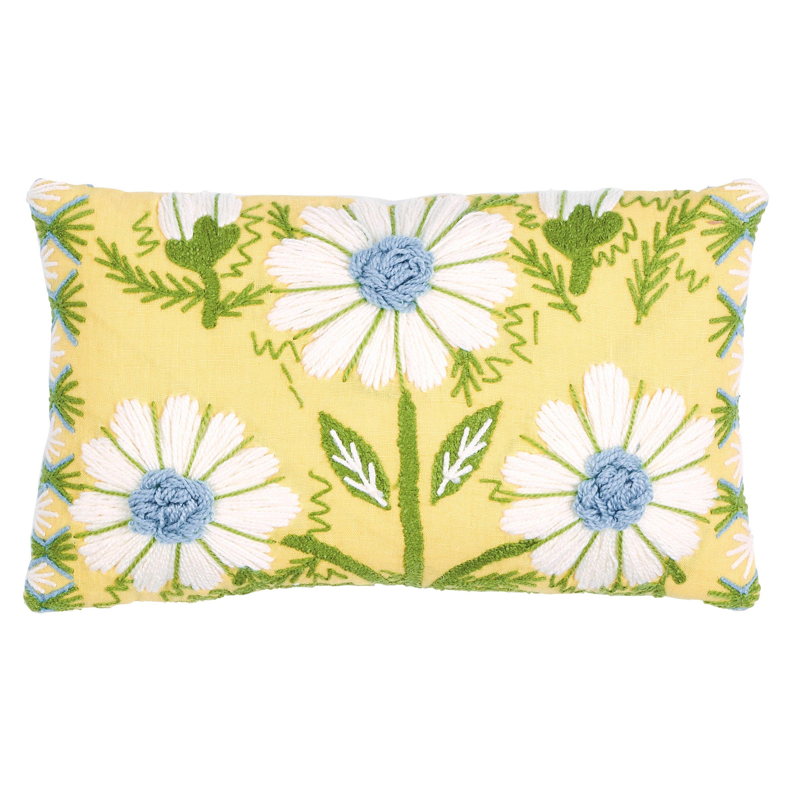 Schumacher Marguerite Embroidery Pillow in Buttercup