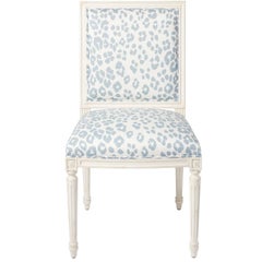 Schumacher Marie Therese Iconic Leopard Blue Hand-Carved Beechwood Side Chair 