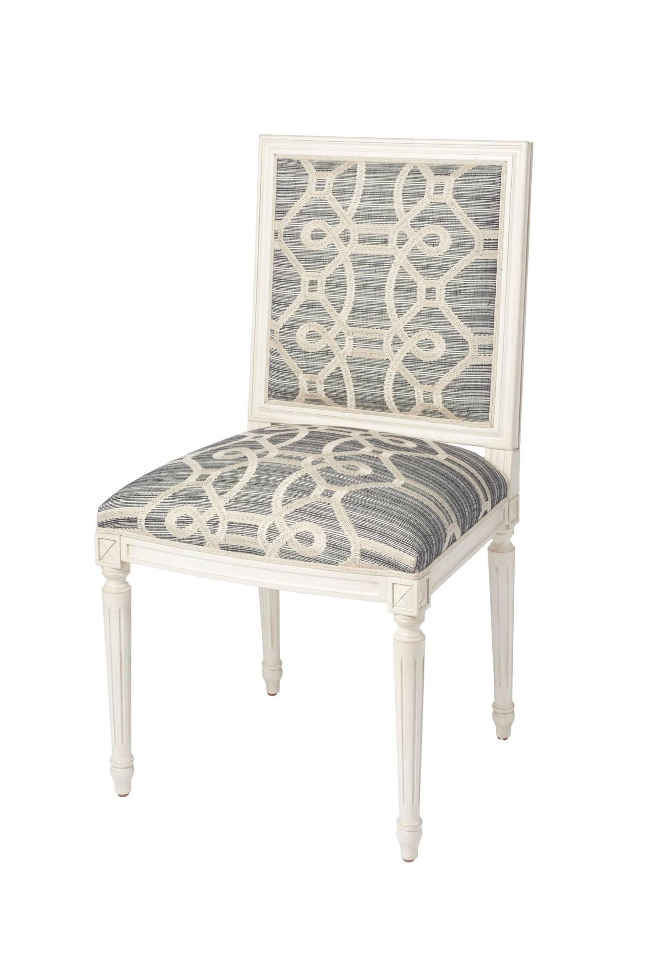 Schumacher Marie Therese Ziz Embroidery Strié Hand-Carved Beechwood Side Chair  3