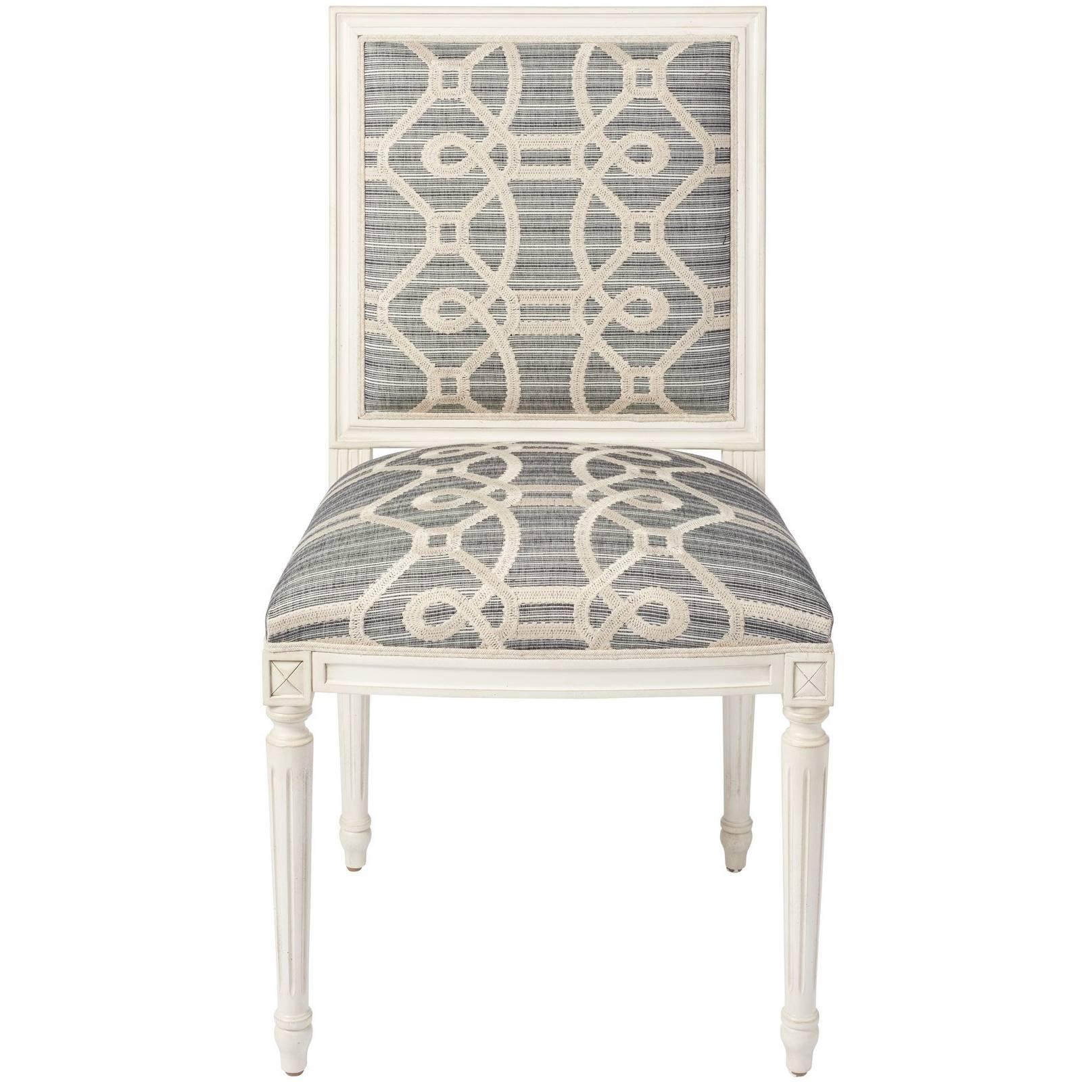 Schumacher Marie Therese Ziz Embroidery Strié Hand-Carved Beechwood Side Chair 