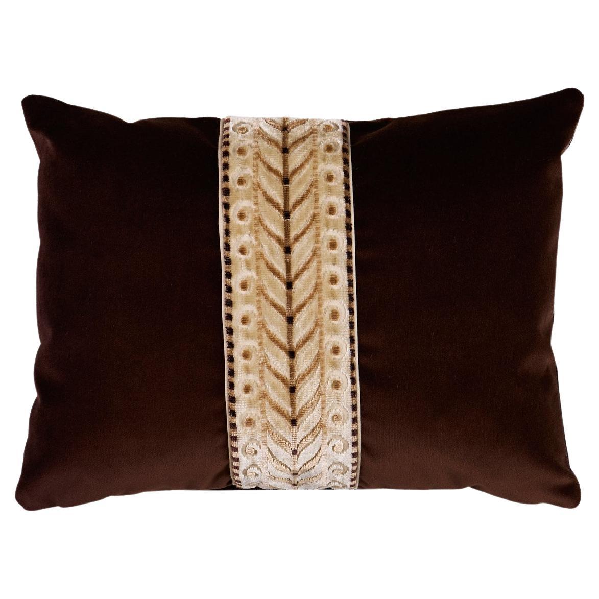 Schumacher Marion Velvet 16x12" Pillow in Sepia For Sale