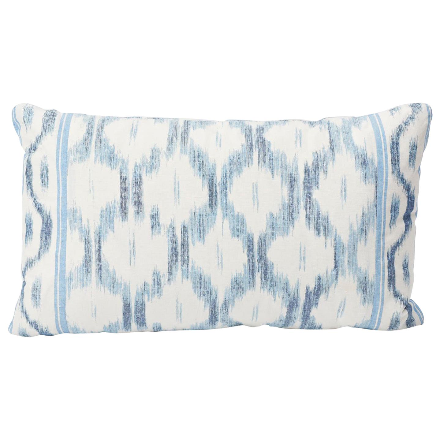 Schumacher Mark D. Sikes Santa Monica Ikat Indigo Blue Lumbar Pillow For Sale