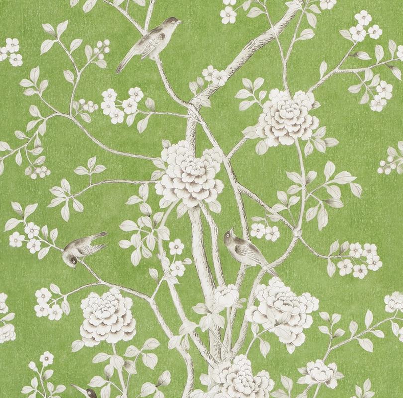 Schumacher by Mary McDonald Chinois Palais Wandteppich in Lettuce Green (Chinoiserie) im Angebot
