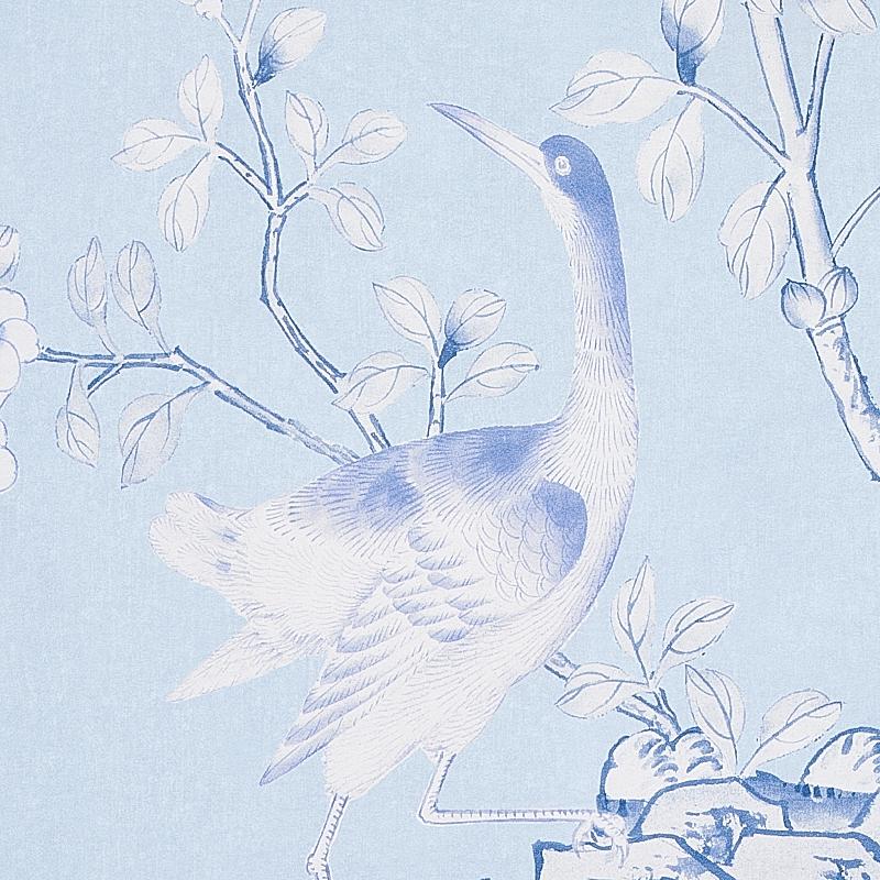 Chinoiserie Schumacher Mary McDonald Chinois Palais Floral Sky Wallpaper Panel For Sale