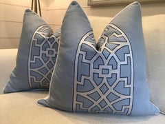 Schumacher Mary McDonald "Don't Fret" in Sk Linen Embroidered Pillows - 22" Pair