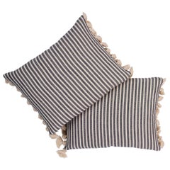 Schumacher Mathias Ticking Stripe 16 x 12 Pillow in Carbon