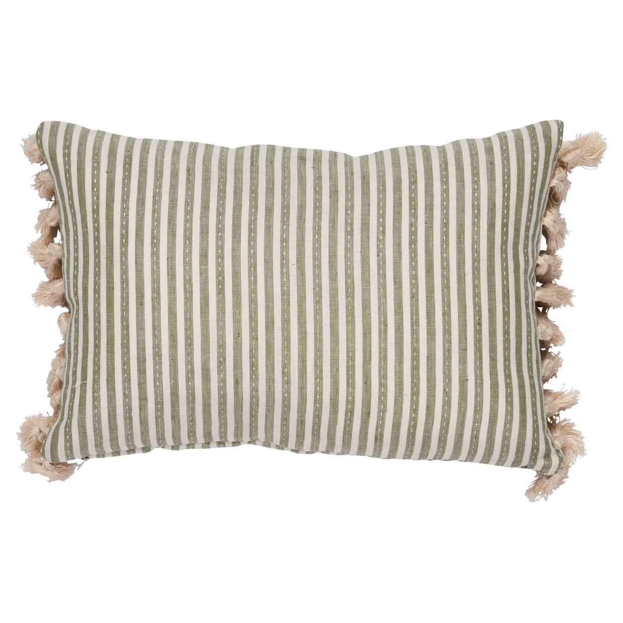 Schumacher Mathias Ticking Stripe 16x12" Pillow in Sage For Sale