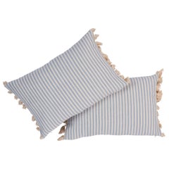 Schumacher Mathias Ticking Stripe 18 x 12 Pillow in Sky
