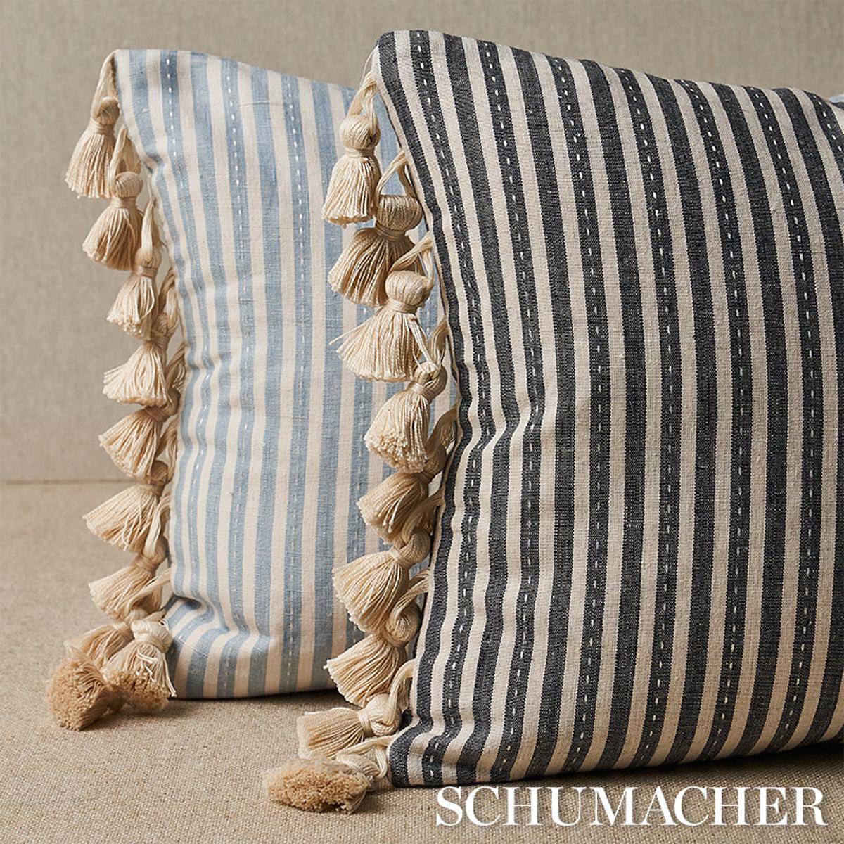 American Schumacher Mathias Ticking Stripe 18 x 12 Pillow in Sky For Sale