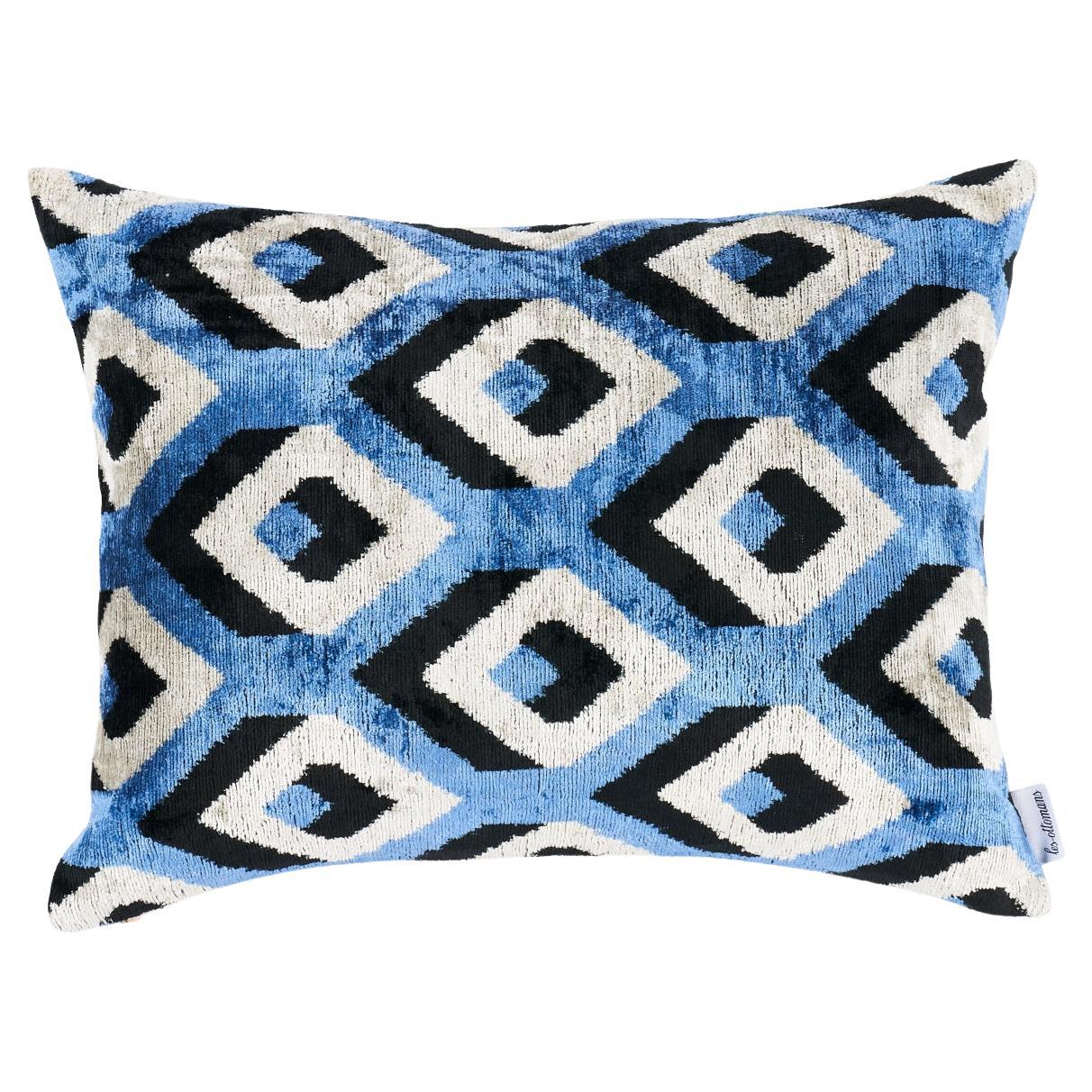 Schumacher Mersin Silk Velvet in Blue & Black 20" x 16" Pillow For Sale