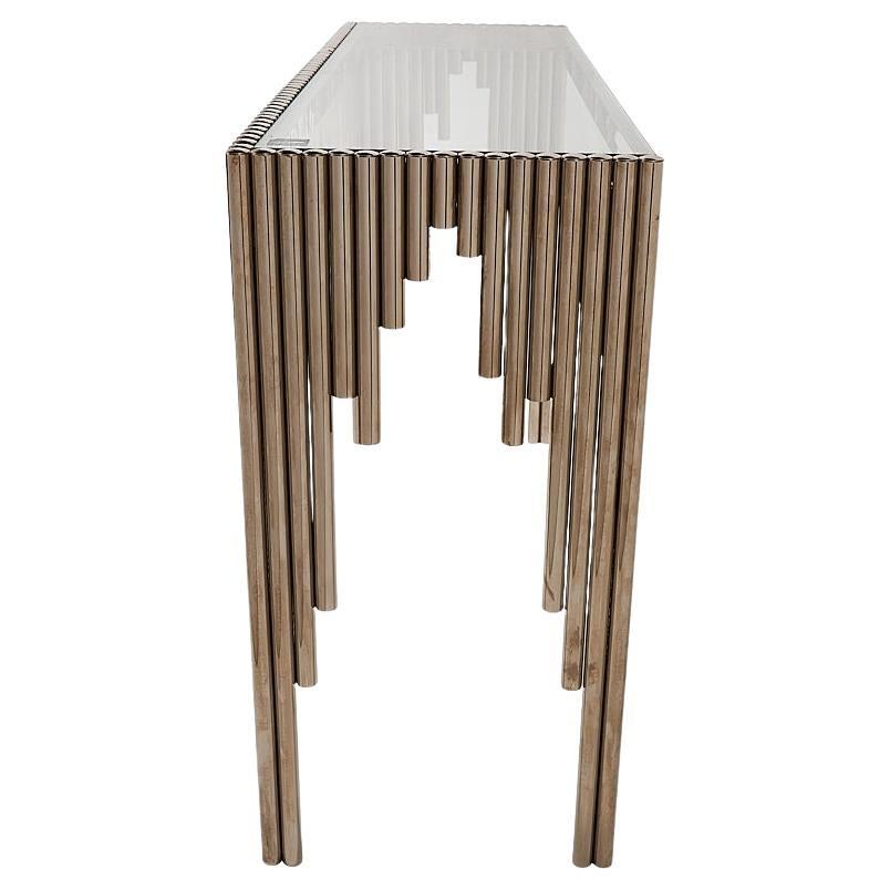 Made in Belgium, these mid-century Art Deco–revival console tables, with glass tops and tubular chrome bases, have an architectural look and feel funky and futuristic. A true focal point that will make your entryway shine!


Since Schumacher was